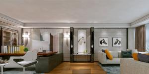 萬科大廈欣悅化妝品公司，白與黃的搭配，簡約、大氣！